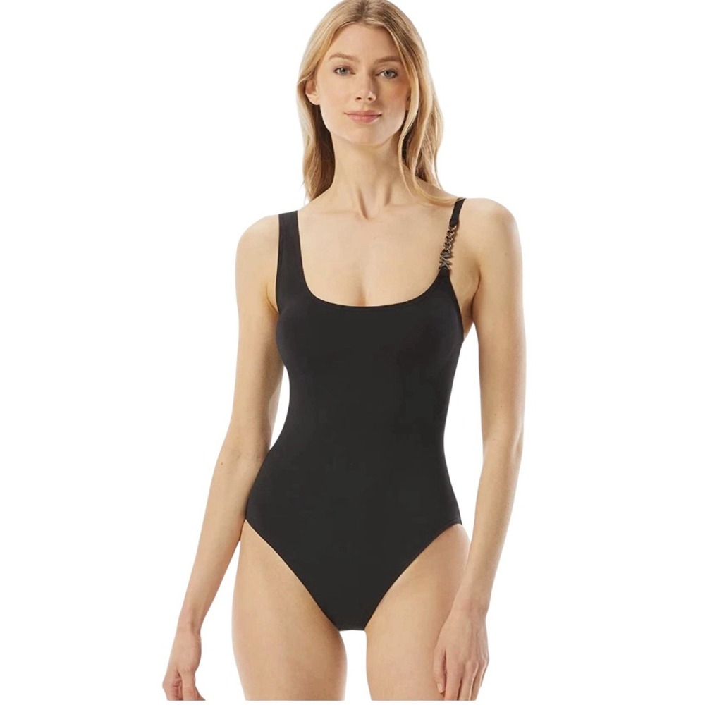 MICHAEL Michael‎ Kors Logo Chain Black One Piece Swimsuit Size 8 Padded $122 NWT